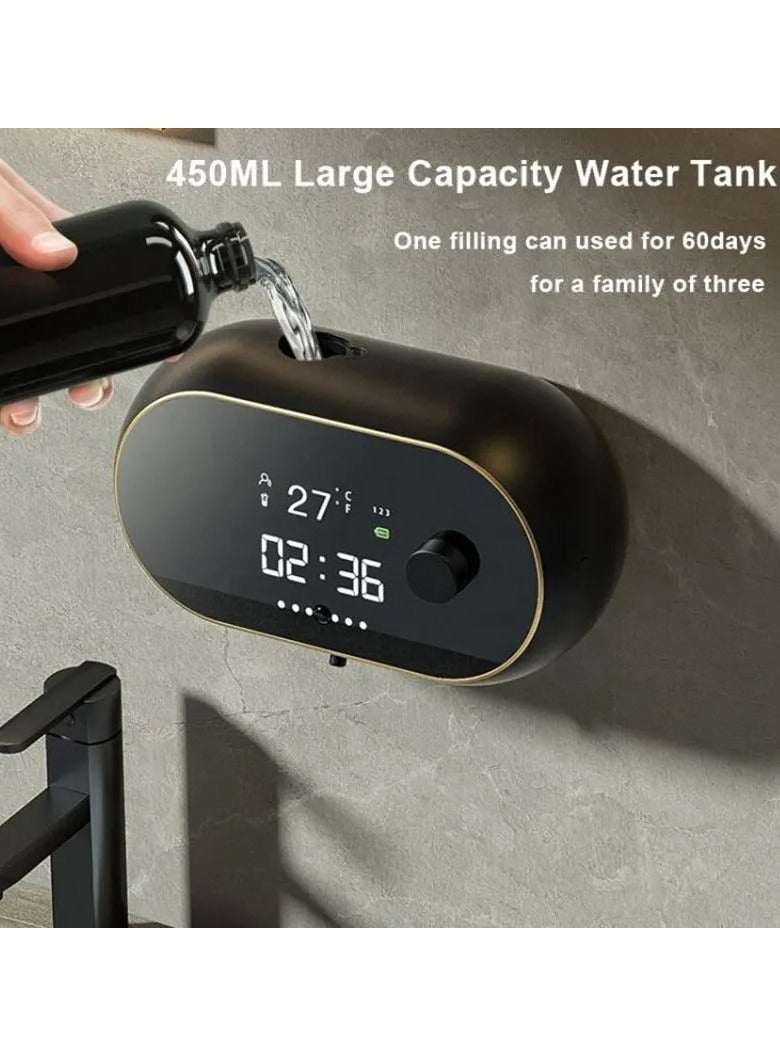 AROAQ Soap Dispenser, 450ml Wall Mount Foam Soap Dispenser, Rechargeable Touchless Automatic Hand Sanitizer With Temperature Display, Creative Liquid Foam Soap Dispenser For Bathroom, (Black)  - Image 4