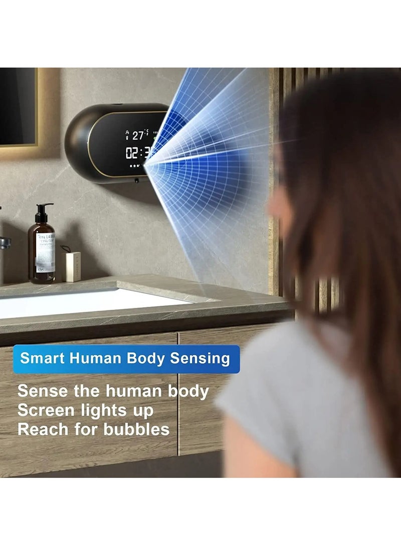 AROAQ Soap Dispenser, 450ml Wall Mount Foam Soap Dispenser, Rechargeable Touchless Automatic Hand Sanitizer With Temperature Display, Creative Liquid Foam Soap Dispenser For Bathroom, (Black)  - Image 2