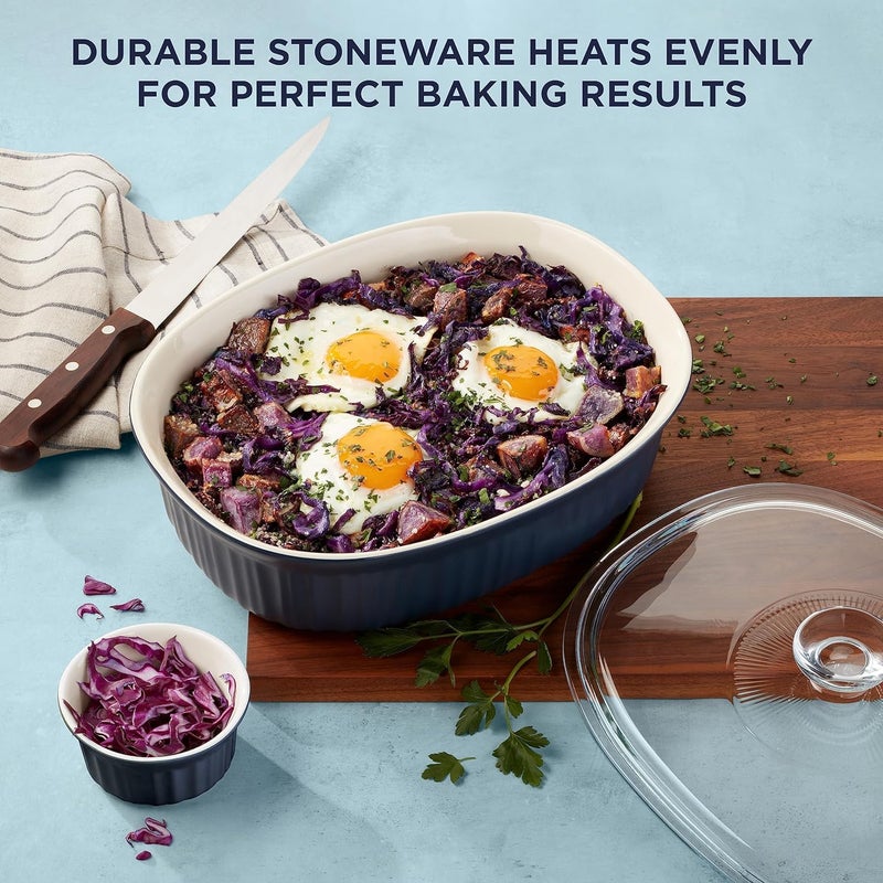 Corningware طقم أواني الخبز السيراميكية من كورنينغ وير مع أغطية، مقاومة للكسر والشقوق، صينية خبز من الحجر، آمنة للاستخدام في الميكروويف، غسالة الصحون، الفرن، الفريزر والثلاجة، 10 قطع باللون البحري الفرنسي - Image 4