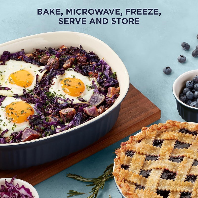 Corningware طقم أواني الخبز السيراميكية من كورنينغ وير مع أغطية، مقاومة للكسر والشقوق، صينية خبز من الحجر، آمنة للاستخدام في الميكروويف، غسالة الصحون، الفرن، الفريزر والثلاجة، 10 قطع باللون البحري الفرنسي - Image 3