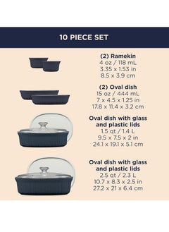 Corningware CorningWare Ceramic Bakeware Set with Lids, Chip and Crack Resistant Stoneware Baking Dish, Microwave, Dishwasher, Oven, Freezer and Fridge Safe, 10-Piece French Navy  - Image 2