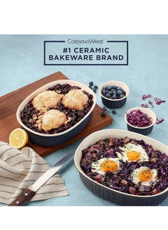 Corningware CorningWare Ceramic Bakeware Set with Lids, Chip and Crack Resistant Stoneware Baking Dish, Microwave, Dishwasher, Oven, Freezer and Fridge Safe, 10-Piece French Navy  - Image 3