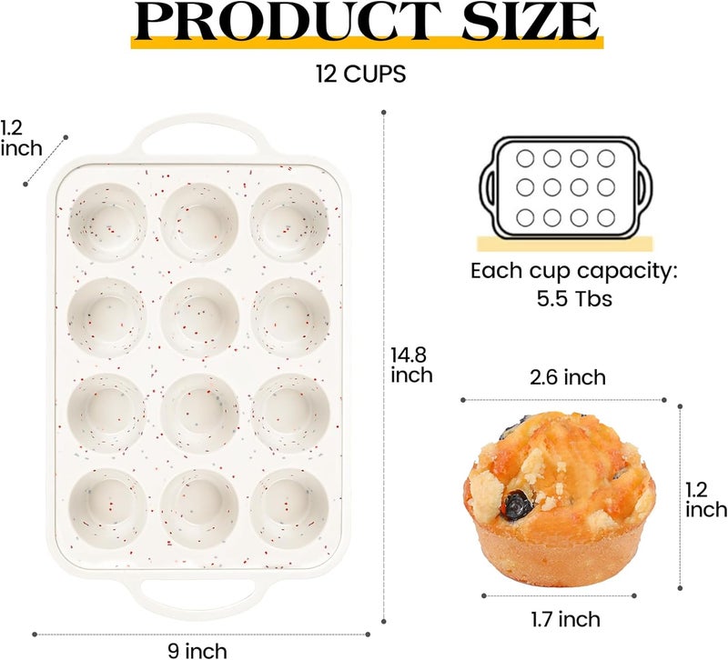 AOTASO 2 Pcs Silicone Muffin Pan for Baking with Metal Frame, Nonstick 12 Cup Regular Size Cupcake Pan, Silicone Muffin Tray for Egg Bites (Cream) - Image 4