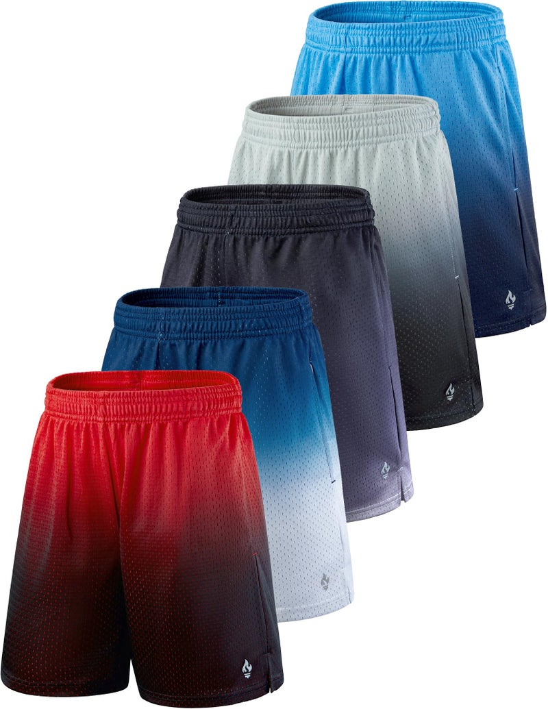 Liberty Pro 5 Pack Boys Athletic Shorts Mesh Basketball Youth Apparel Kids Sports Active Gear with Pockets (Set 2, Large) - Image 1