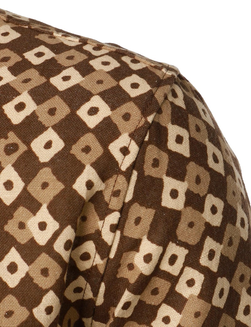 PARKLEES Men's Linen 70s Hippie Traditional Style Pattern Printed Long Sleeve Button up Shirt Coffee XX-Large - Image 4