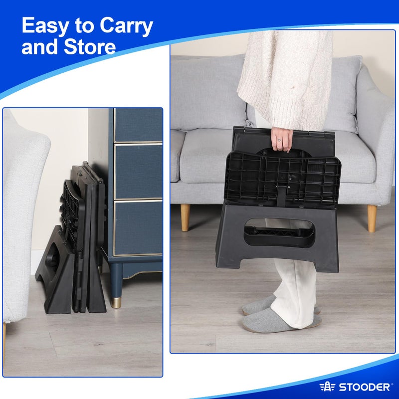 STOODER Folding 2-Step Stool - Upgraded Stable A-Frame, Safety Lock, Anti-Slip Rubber Feet, 300lb Capacity, No Assembly - 8" 17" Step Stools for Kitchen, Bathroom, Bed, RV, Home, Office (Black) - Image 5