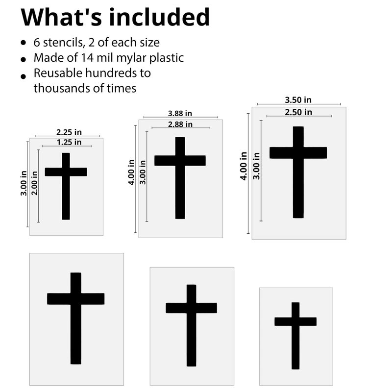 Stencil Stop Simple Cross Stencil - Reusable for DIY Projects, Painting, Drawing, Crafts - 14 Mil Mylar Plastic (6 Pack (2", 3", and 4", 2 Each)) - Image 2