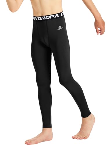 DEVOROPA Boys Leggings Quick Dry Youth Compression Pants Sports Tights Basketball Base Layer Black S - Image 2