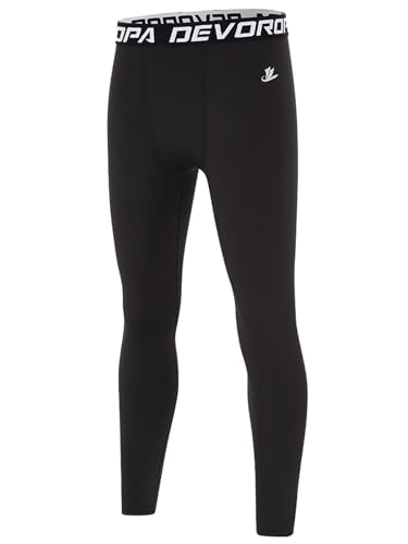 DEVOROPA Boys Leggings Quick Dry Youth Compression Pants Sports Tights Basketball Base Layer Black S - Image 1