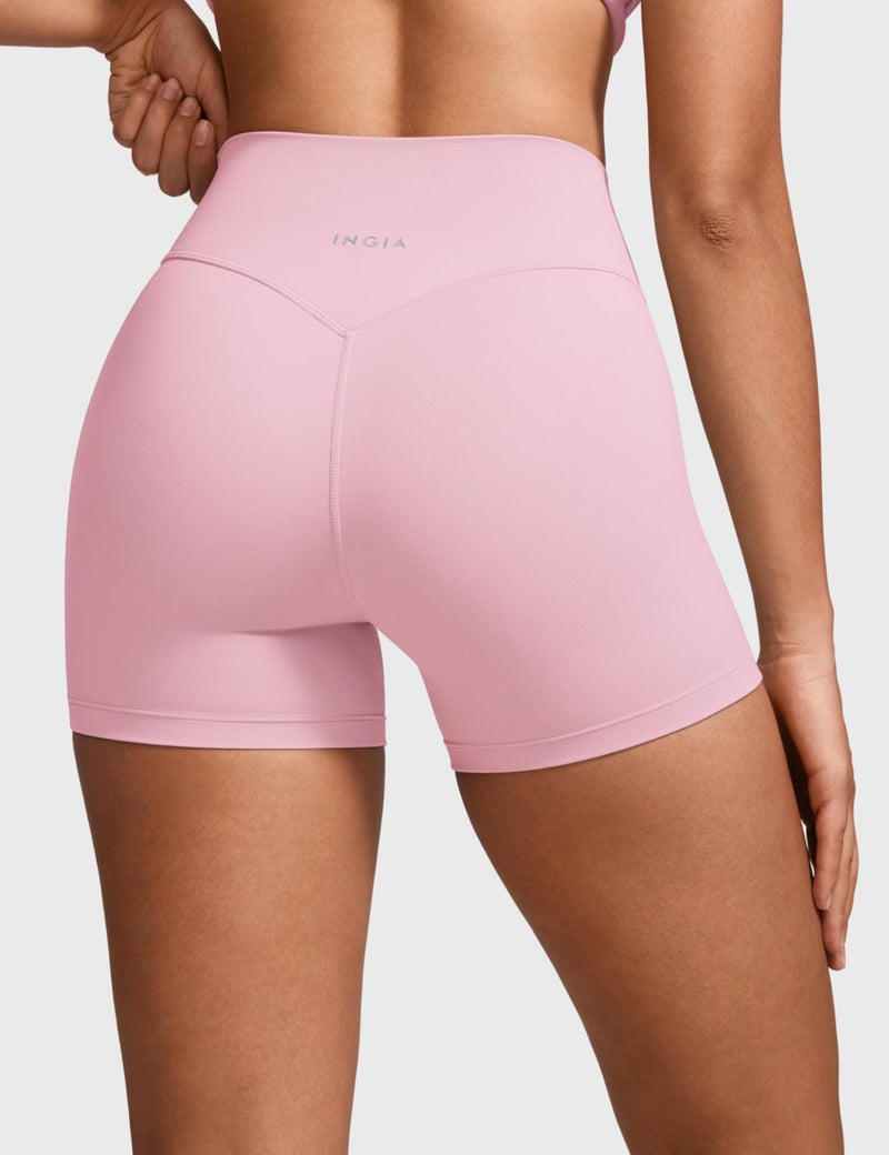 INGIA Womens High Waist No Front Seam Biker Shorts 4 Inches Running Volleyball Spandex Yoga Gym Workouts Milk Pink X-Small - Image 2