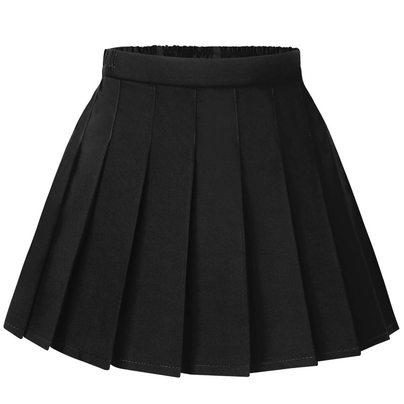 KEREDA Girls Pleated Mini Skirt High Waist Tennis School Uniform Skirts 10-12 Years Black - Image 1