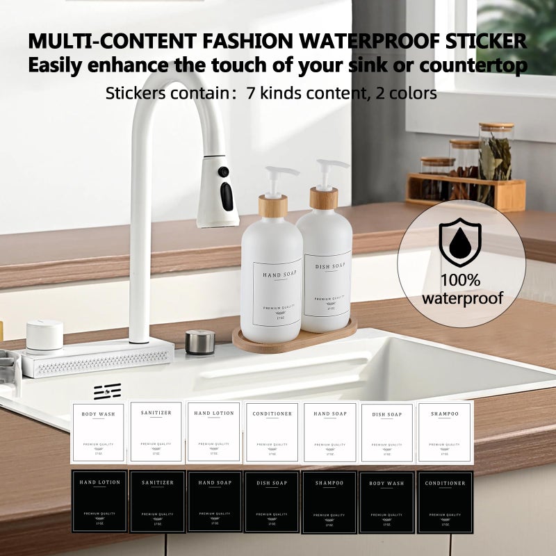 eggs sound White Glass Soap Dispenser - Hand Dish Soap Dispenser Set For Kitchen  Bathroom With Sturdy Pump And Tray  14 Waterproof Labels Refillable Soap Lotion Dispenser-White - Image 4