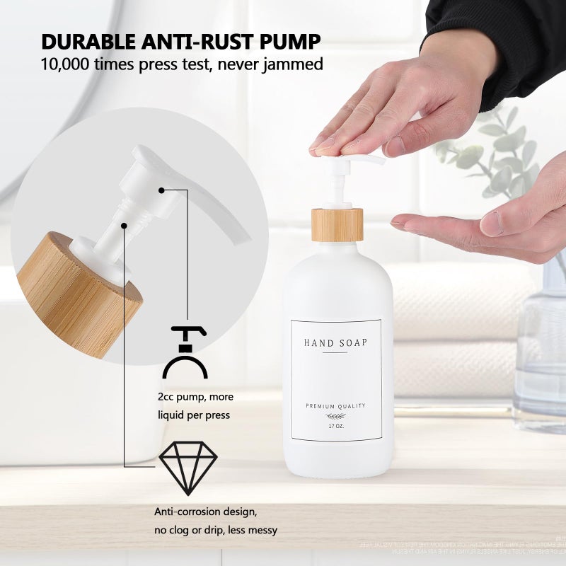 eggs sound White Glass Soap Dispenser - Hand Dish Soap Dispenser Set For Kitchen  Bathroom With Sturdy Pump And Tray  14 Waterproof Labels Refillable Soap Lotion Dispenser-White - Image 5