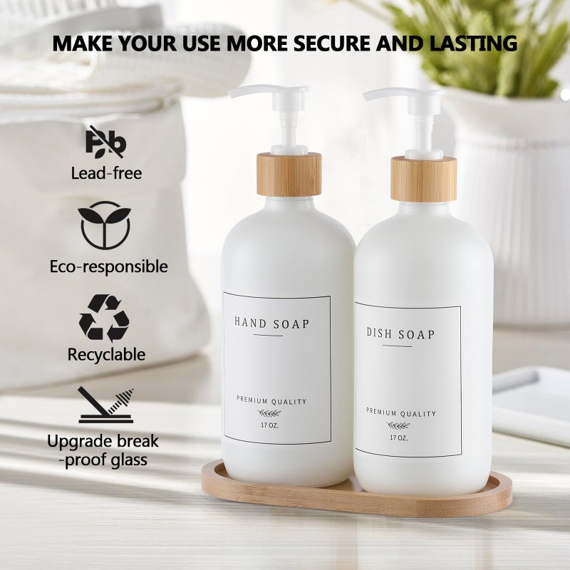 eggs sound White Glass Soap Dispenser - Hand Dish Soap Dispenser Set For Kitchen  Bathroom With Sturdy Pump And Tray  14 Waterproof Labels Refillable Soap Lotion Dispenser-White - Image 3