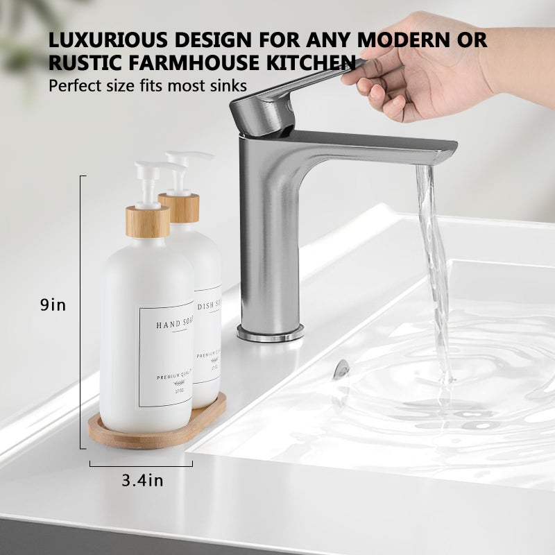 eggs sound White Glass Soap Dispenser - Hand Dish Soap Dispenser Set For Kitchen  Bathroom With Sturdy Pump And Tray  14 Waterproof Labels Refillable Soap Lotion Dispenser-White - Image 2
