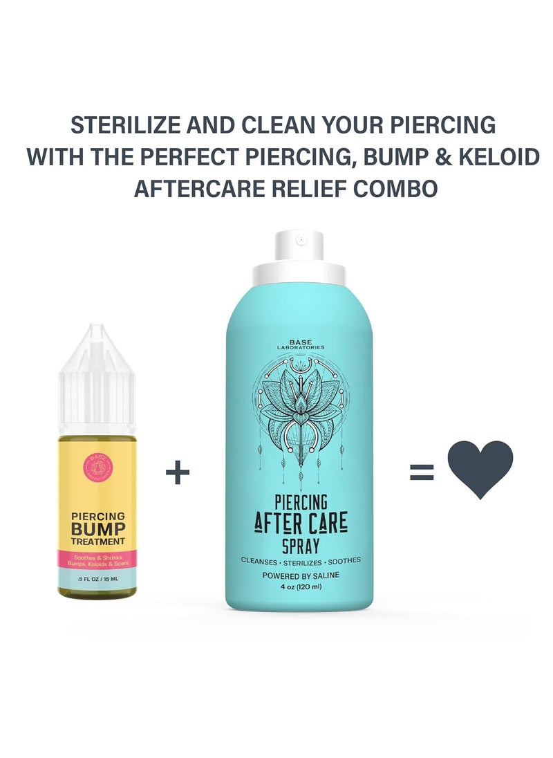 BASE LABORATORIES BASE LABORATORIES Piercing Aftercare - Piercing Bump Treatment Kit | Keloid Bump Removal Oil + Piercing Aftercare Spray for Ears, Nose, Body(4oz) | Piercing Cleaner Saline Solution Spray 15ml + 120ml  - Image 3