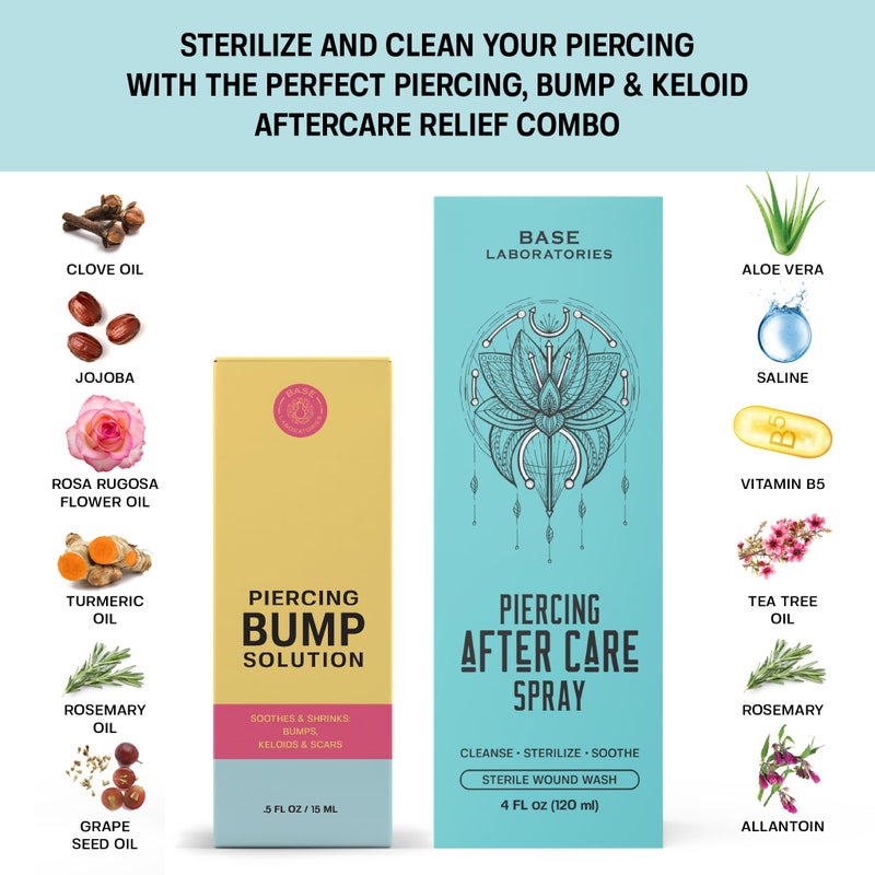 BASE LABORATORIES Piercing Aftercare Kit: Keloid & Piercing Bump Solution Oil(15ml) + Piercing Aftercare Spray (4oz) - for Keloid Bump Removal & Cleansing Soothing Piercings Before & After - Image 2