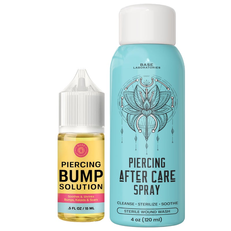 BASE LABORATORIES Piercing Aftercare Kit: Keloid & Piercing Bump Solution Oil(15ml) + Piercing Aftercare Spray (4oz) - for Keloid Bump Removal & Cleansing Soothing Piercings Before & After - Image 1
