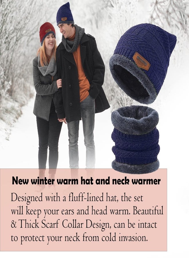 ADA® Winter Wear Knit Beanie Hats & Scarf Set, Neck Warmer with Thick Fleece Lined for Men and Women - Blue - Image 3