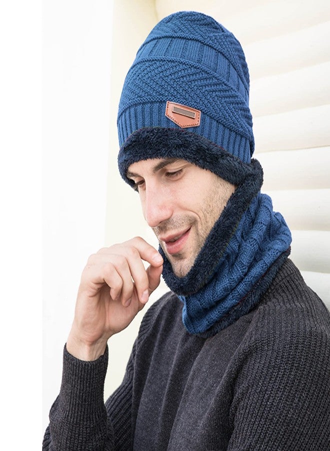 ADA® Winter Wear Knit Beanie Hats & Scarf Set, Neck Warmer with Thick Fleece Lined for Men and Women - Blue - Image 5