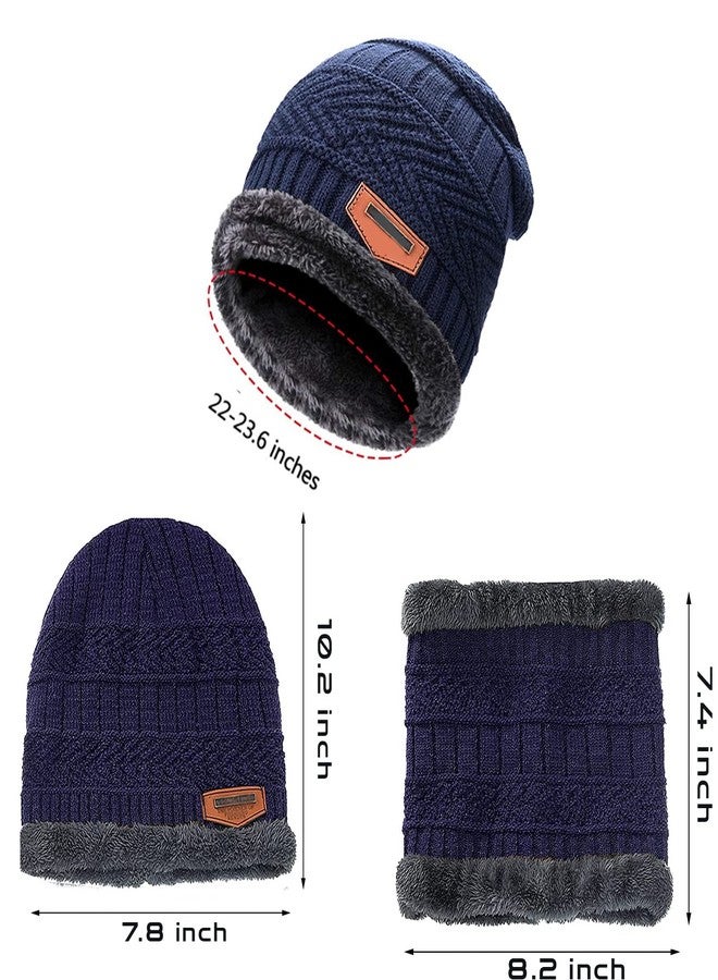 ADA® Winter Wear Knit Beanie Hats & Scarf Set, Neck Warmer with Thick Fleece Lined for Men and Women - Blue - Image 4
