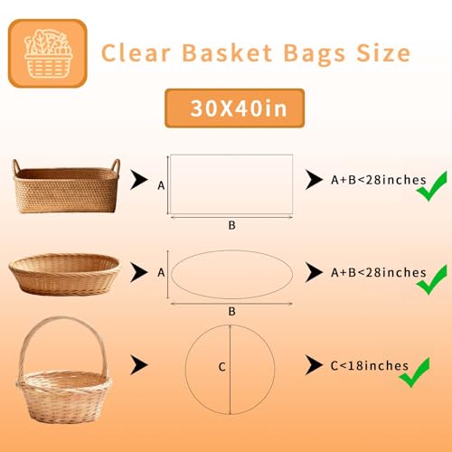 Volokitx 13-Pack 30x40 Inch Clear Cellophane Bags with 15 Colorful Pull Bows, Large Cellophane Wrap for Gift Baskets, Baby Showers, Raffles, and Charity Auctions - Image 3