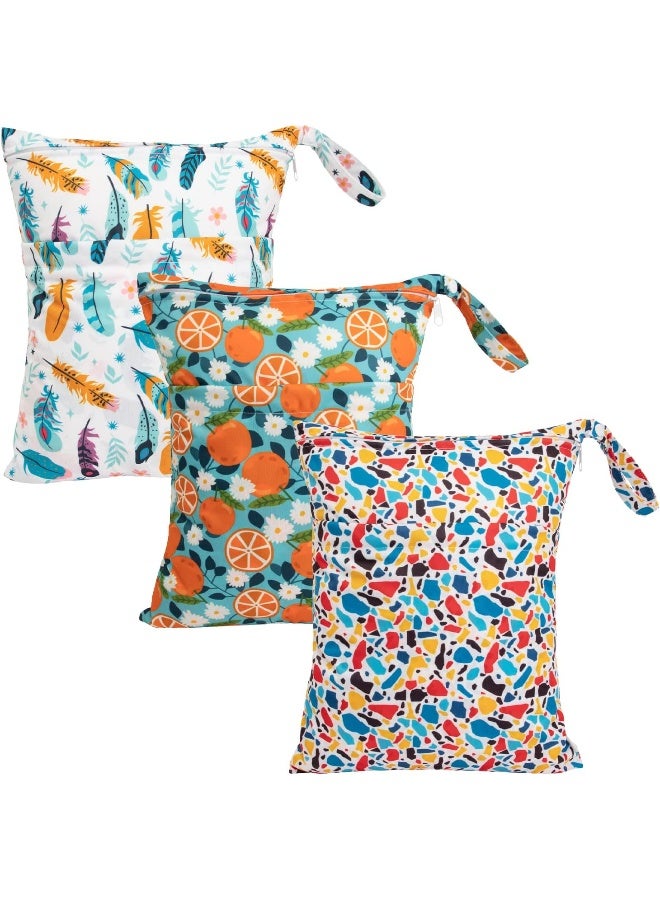 Babygoal Wet Dry Bags for Baby Cloth Diapers, Washable Travel Bags, Beach, Pool, Gym Bag for Swimsuits & Wet Clothes with Two Zippered Pockets 3 Pack, 3LN21 - Image 1