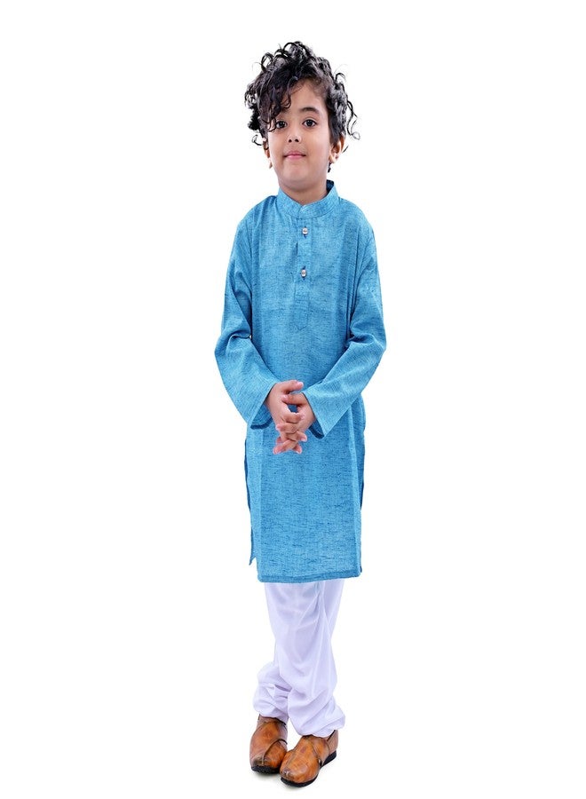 VAH- Kya Bat Hai !! Ethnic Sky Blue Wear Cotton Blend Full Sleeve Plain Only Kurta for Kids - Image 1