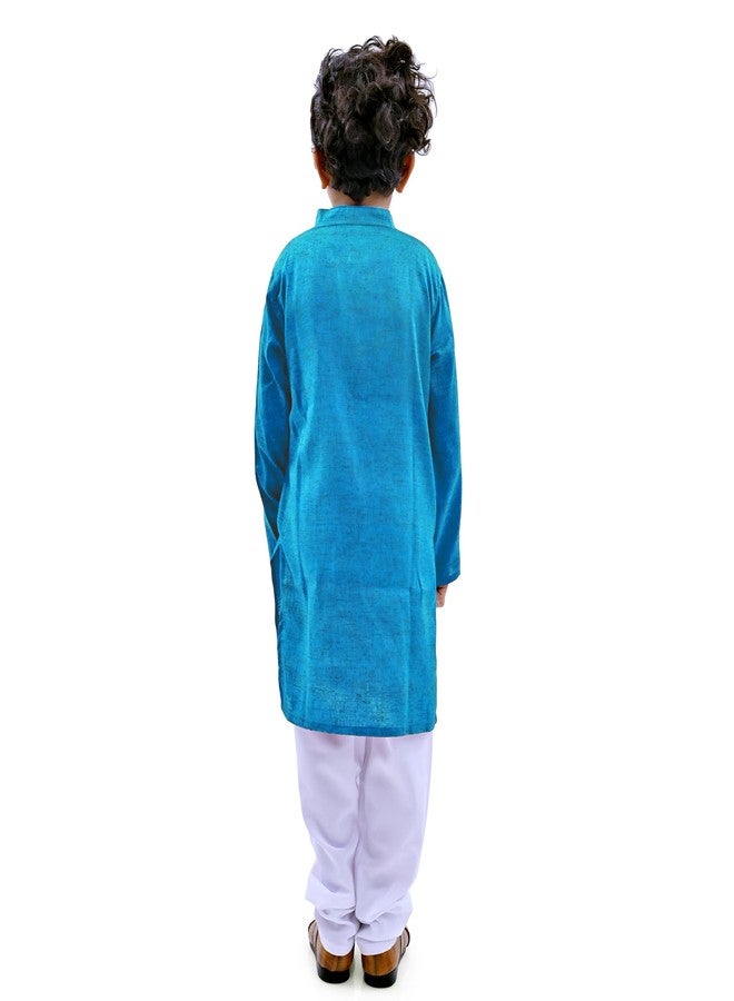 VAH- Kya Bat Hai !! Ethnic Sky Blue Wear Cotton Blend Full Sleeve Plain Only Kurta for Kids - Image 2