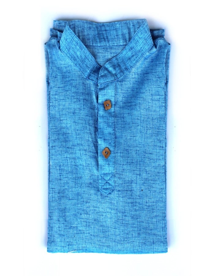 VAH- Kya Bat Hai !! Ethnic Sky Blue Wear Cotton Blend Full Sleeve Plain Only Kurta for Kids - Image 5
