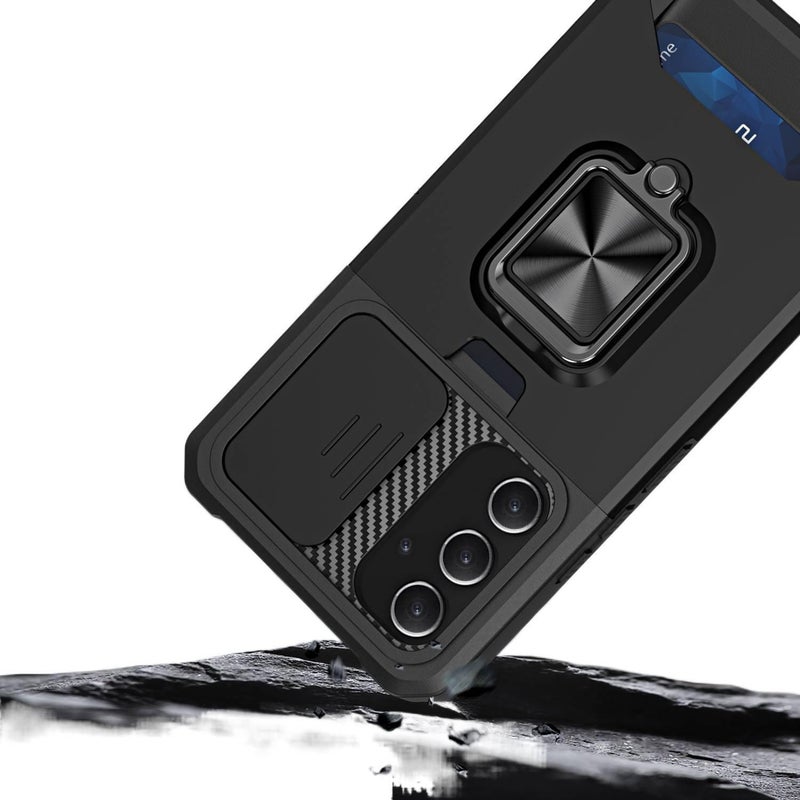 غطاء واقي بTPU + PC باللون Gold بوظيفة حامل من مادة TPU لـ Samsung S25 Ultra / Samsung S25 مع حامل بطاقات وحامل قائم مع مقاوم للصدمات مع حماية من السقوط للسفر للمكتب سهل الحمل - Image 4