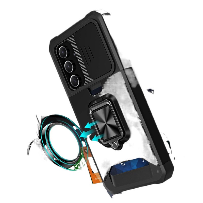 غطاء واقي بTPU + PC باللون Gold بوظيفة حامل من مادة TPU لـ Samsung S25 Ultra / Samsung S25 مع حامل بطاقات وحامل قائم مع مقاوم للصدمات مع حماية من السقوط للسفر للمكتب سهل الحمل - Image 5