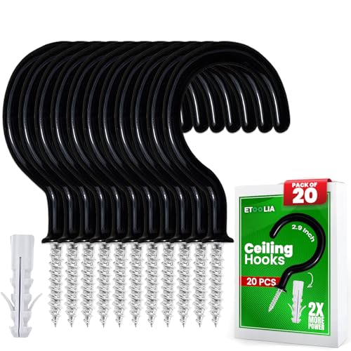 Etoolia Ceiling Hooks for Hanging Plants- 20pcs 2.9 inches Heavy Duty Vinyl Coated Plant and Kitchen Mug, Black Hanging Hooks for Indoor Outdoor Lights and Wind Chimes - Image 1