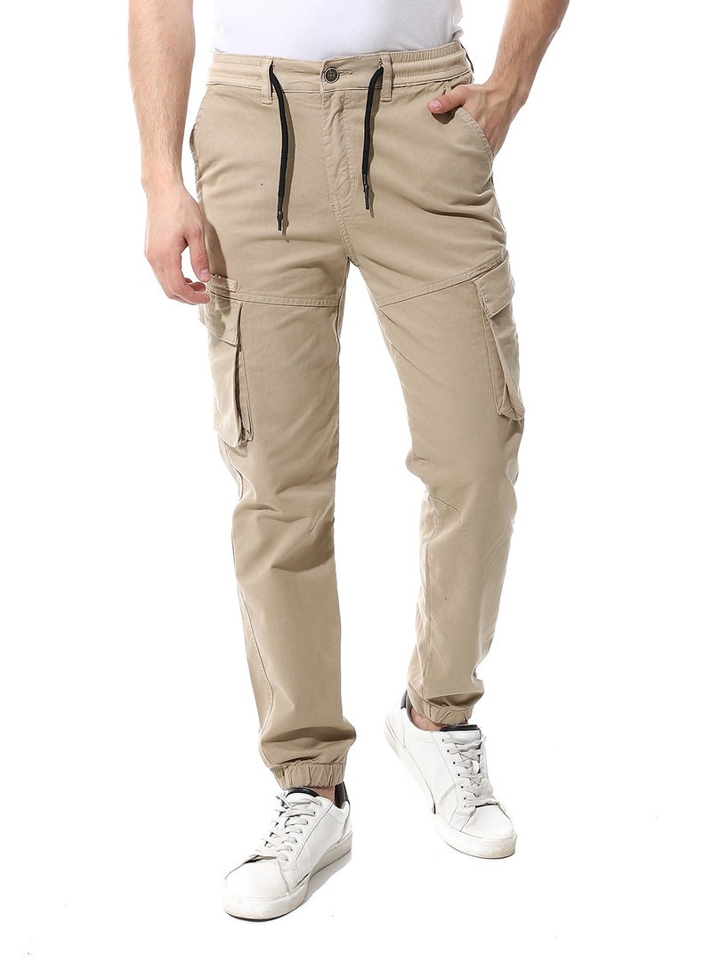 Andora Fly Zipper Button Cargo Pants_Beige  - Image 1