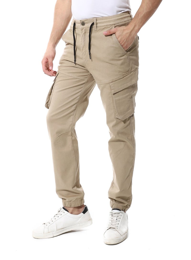 Andora Fly Zipper Button Cargo Pants_Beige  - Image 2