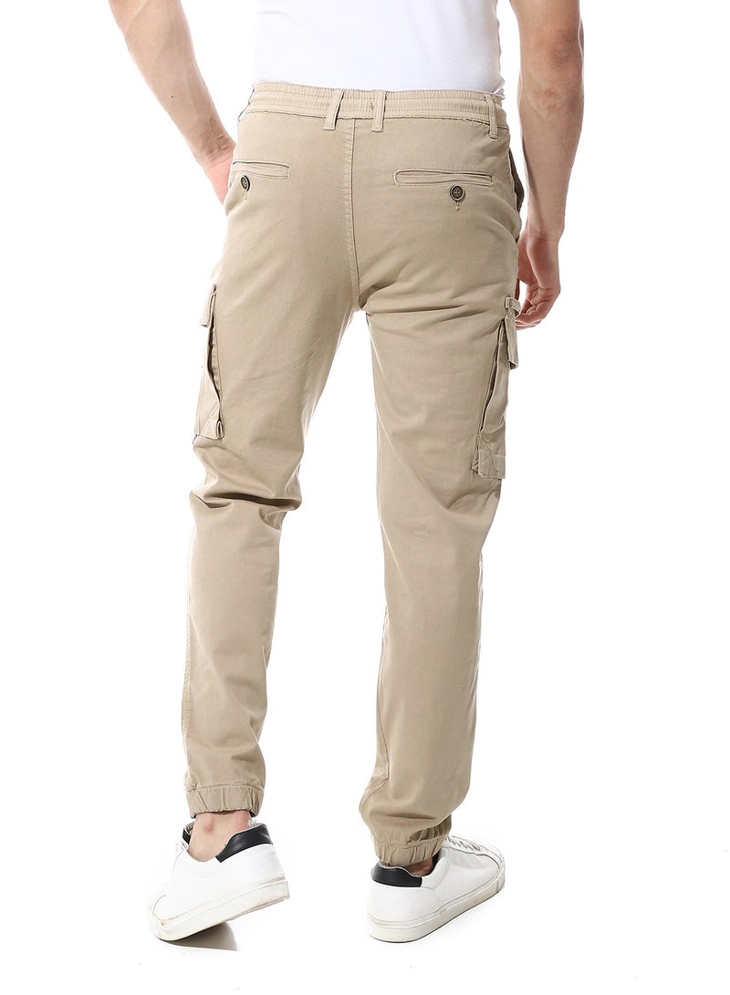Andora Fly Zipper Button Cargo Pants_Beige  - Image 3