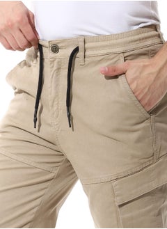 Andora Fly Zipper Button Cargo Pants_Beige  - Image 4
