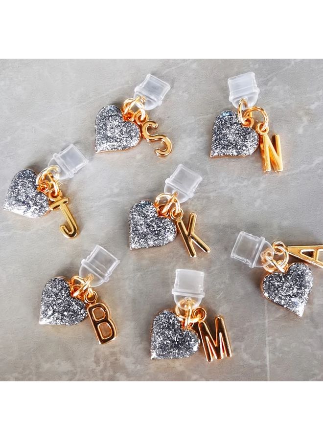 قابس غبار منفذ شاحن الهاتف على شكل قلب نوع C، تصميم رسالة حب فضية - Image 2