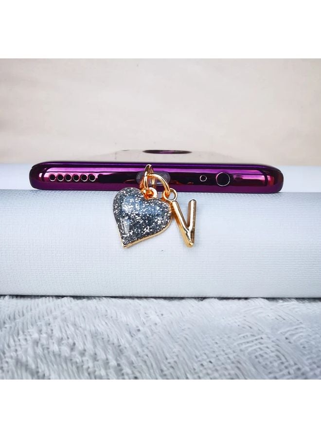 قابس غبار منفذ شاحن الهاتف على شكل قلب نوع C، تصميم رسالة حب فضية - Image 1