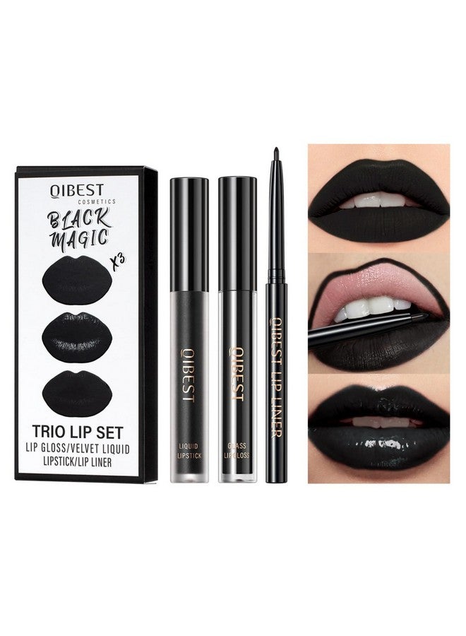 MAEPEOR All In One Lip Kit 3 In 1 Smooth Lipliner Lipgloss And Lipstick Set With Matte Velvet Liquid Lipstick Hydrating Moisturizing Lip Gloss And Creamy Lip Liner (Kit 12, Black Magic) - Image 2