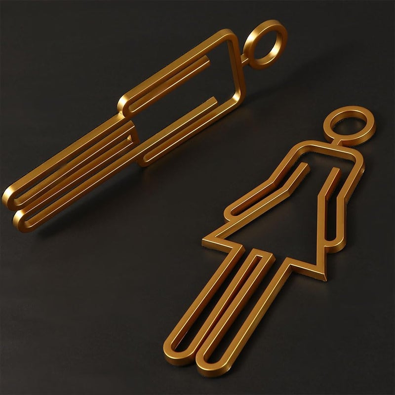 Pokinge Acrylic Adhesive Toilet Sign Men's and Women's Bathroom Wall Symbol 8.6 inch Gold Color Restroom Door Sign for Office Restaurant(silver) - Image 5