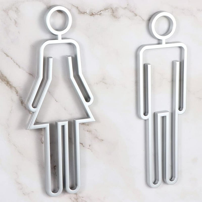 Pokinge Acrylic Adhesive Toilet Sign Men's and Women's Bathroom Wall Symbol 8.6 inch Gold Color Restroom Door Sign for Office Restaurant(silver) - Image 3