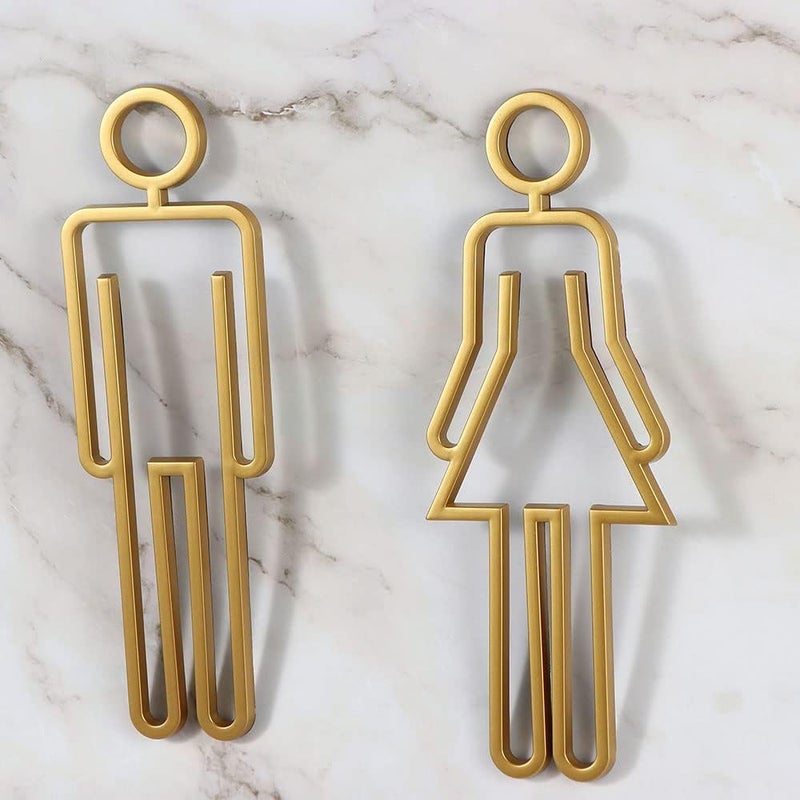 Pokinge Acrylic Adhesive Toilet Sign Men's and Women's Bathroom Wall Symbol 8.6 inch Gold Color Restroom Door Sign for Office Restaurant(silver) - Image 2