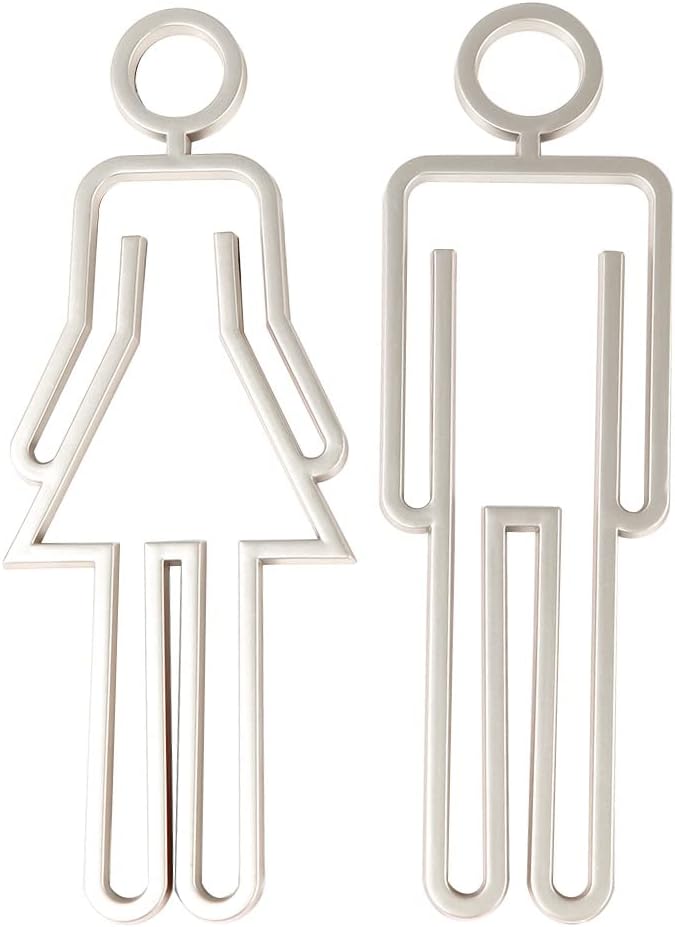 Pokinge Acrylic Adhesive Toilet Sign Men's and Women's Bathroom Wall Symbol 8.6 inch Gold Color Restroom Door Sign for Office Restaurant(silver) - Image 1