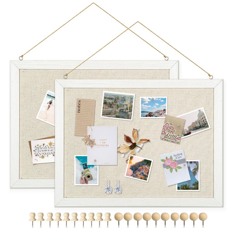 DOLLAR BOSS Bulletin Boards with Linen 2-Pack 16''X 12'' Cork Board for Walls Wood Framed Bulletin Boards, Small Pin Board for Home Kitchen Office Decorative Hanging 20 Pushpins - Image 1
