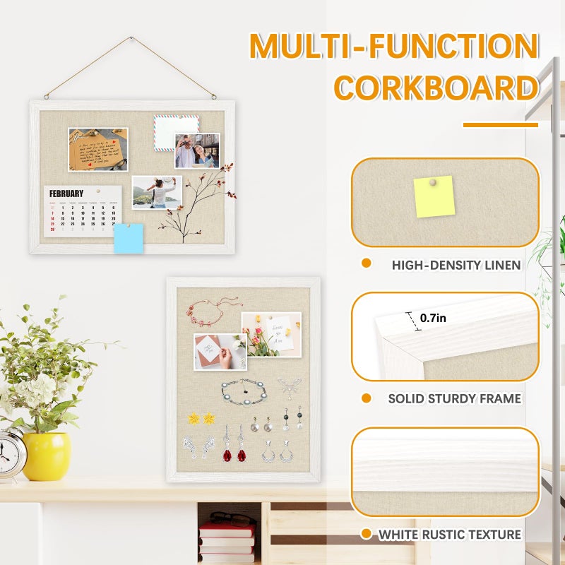 DOLLAR BOSS Bulletin Boards with Linen 2-Pack 16''X 12'' Cork Board for Walls Wood Framed Bulletin Boards, Small Pin Board for Home Kitchen Office Decorative Hanging 20 Pushpins - Image 2