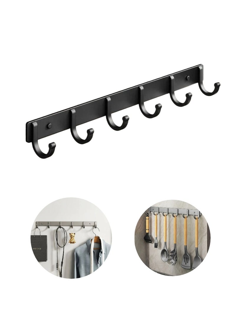 Wall Hook Black, Non Perforated Bathroom Hooks, Bedroom Storage, Hanger Hooks, Space Aluminum Wall Hanger Coat Hook Rail for Coat Hat Towel Purse Robes Mudroom Bathroom, 44CM With 6 Hooks - Image 1