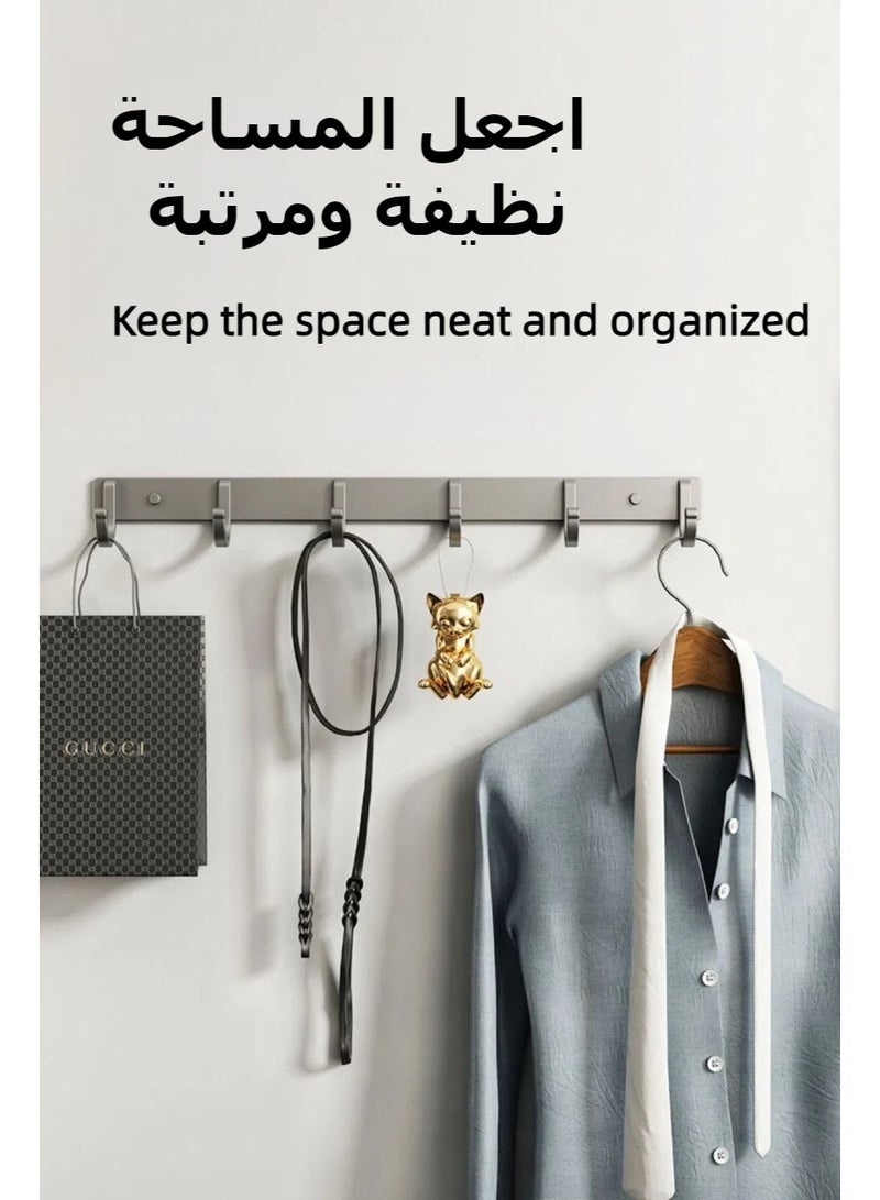 Wall Hook Black, Non Perforated Bathroom Hooks, Bedroom Storage, Hanger Hooks, Space Aluminum Wall Hanger Coat Hook Rail for Coat Hat Towel Purse Robes Mudroom Bathroom, 44CM With 6 Hooks - Image 2