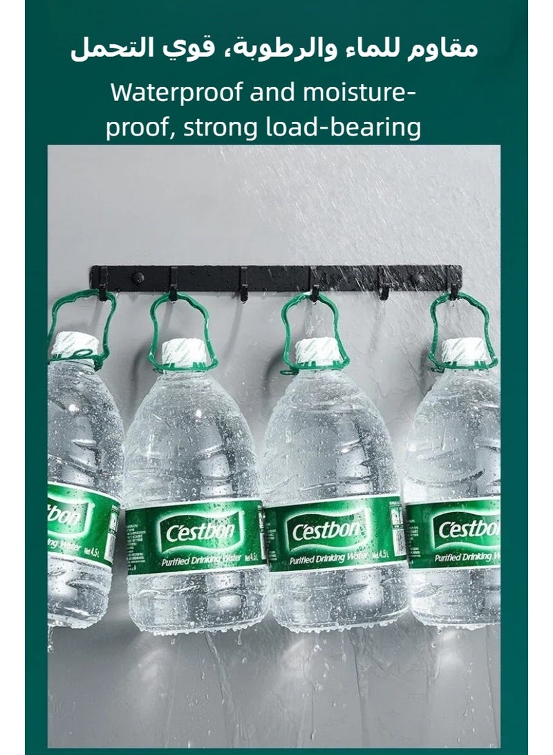 Wall Hook Black, Non Perforated Bathroom Hooks, Bedroom Storage, Hanger Hooks, Space Aluminum Wall Hanger Coat Hook Rail for Coat Hat Towel Purse Robes Mudroom Bathroom, 44CM With 6 Hooks - Image 5