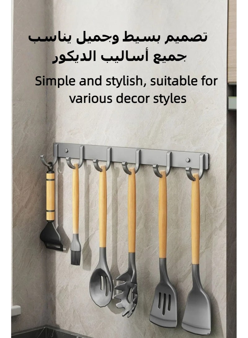 Wall Hook Black, Non Perforated Bathroom Hooks, Bedroom Storage, Hanger Hooks, Space Aluminum Wall Hanger Coat Hook Rail for Coat Hat Towel Purse Robes Mudroom Bathroom, 44CM With 6 Hooks - Image 3